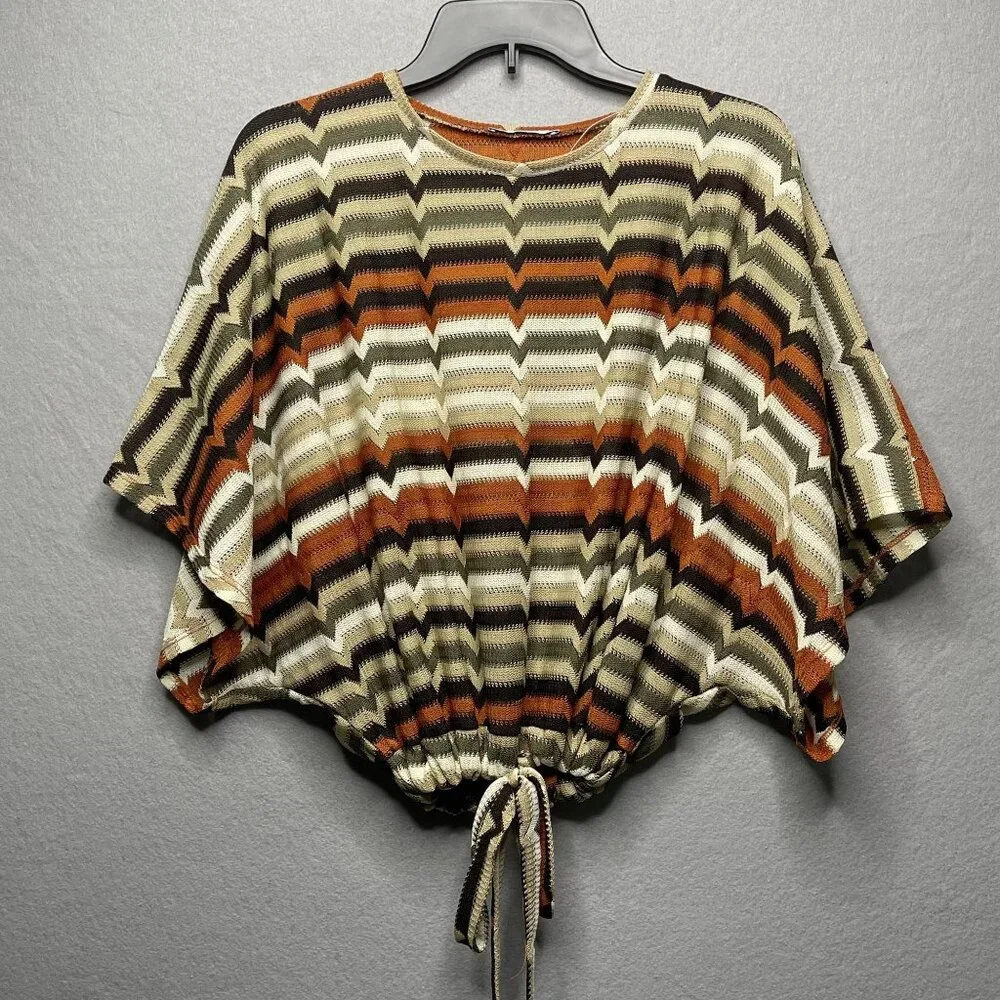 ZARA Striped Dolman Sleeve Elastic Waist Boho Top - Picture 1 of 9